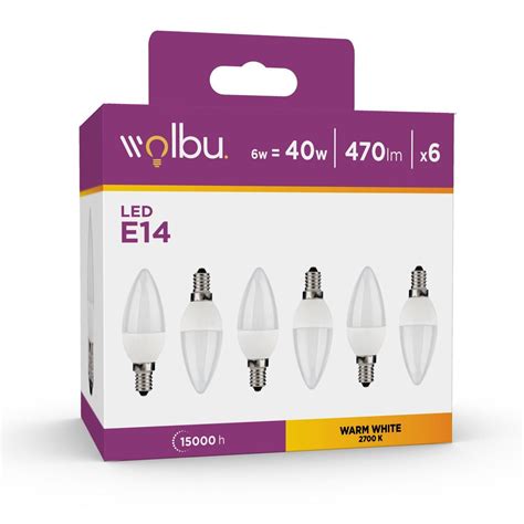 Ampoule LED E14 Flamme Blanc chaud Dépolie 40W X6 WOLBU le lot de