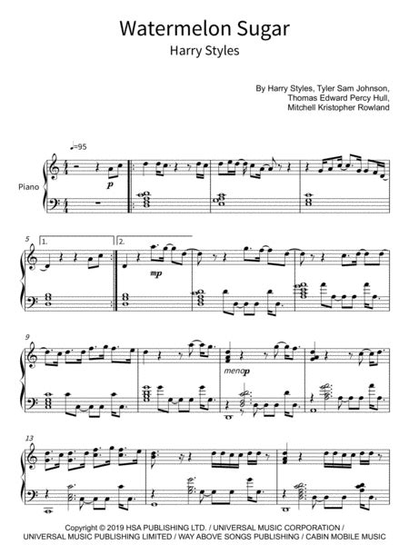 Watermelon Sugar Arr Soundnotation Sheet Music Harry Styles