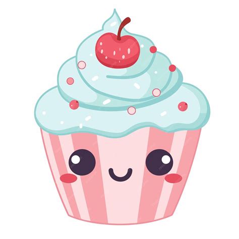 Dibujado A Mano Cupcake Dibujos Animados Kawaii Cupcake Ilustración