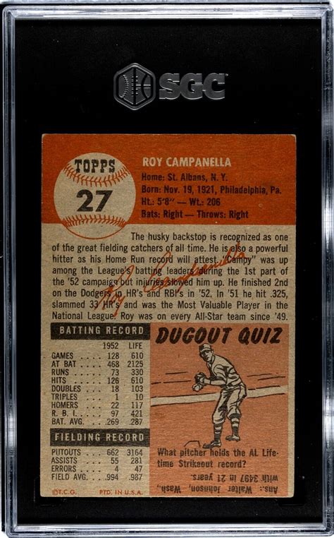 1953 Topps Roy Campanella 27 SGC 4 EBay