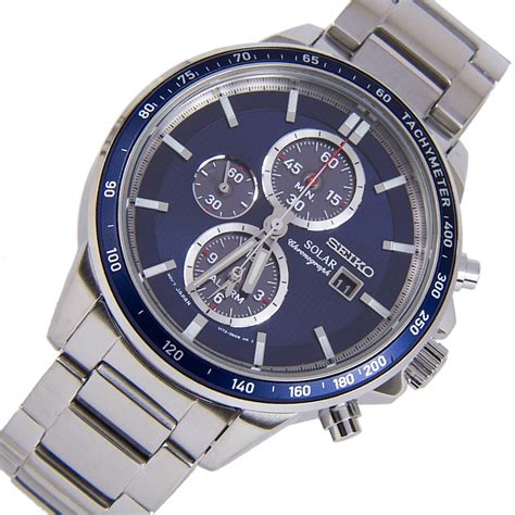 Seiko Solar Ssc431p1 Ssc431 Blue Dial Chronograph Alarm Watch Strapseeker