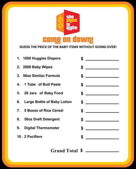 Price Is Right Printable Game With Answers