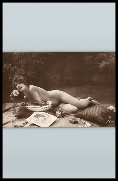 Original 1910 French Risque Postcard Photo Voluptuous Nude Girl VB