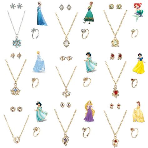 Disney Frozen Necklace Earrings Ring Set Cartoon Prince Elsa Anna Snow