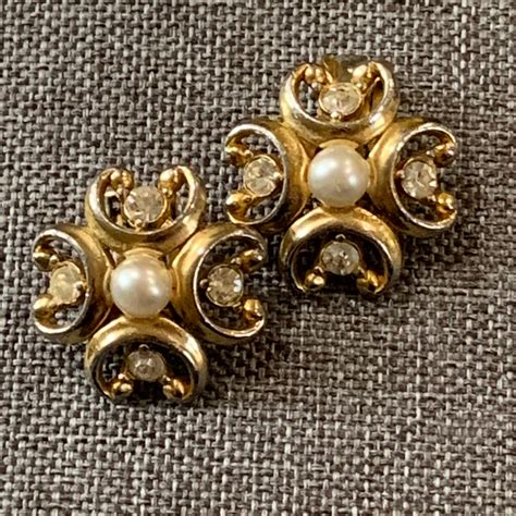 Bogoff Clip On Earrings Faux Pearl And Rhinestone Etsy