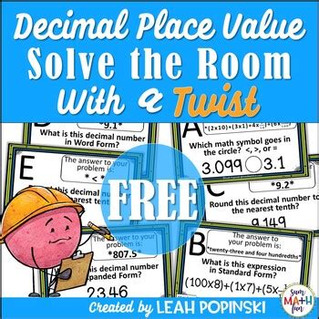 FREE Word Problems Decimal Place Value Scavenger Hunt 5th Grade