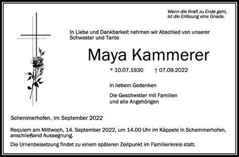 Traueranzeigen Von Maya Kammerer Schwaebische De Trauerportal