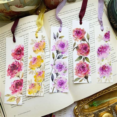 Original Watercolor Bookmark Set, 5 Floral Printed Bookmarks Set ...