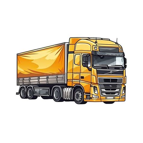 Semitrailer In Cartoon Style Stiker On White Background On Isolated