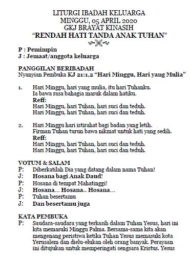 Liturgi Ibadah Minggu 5 April 2020 Gereja Kristen Jawa Brayat Kinasih