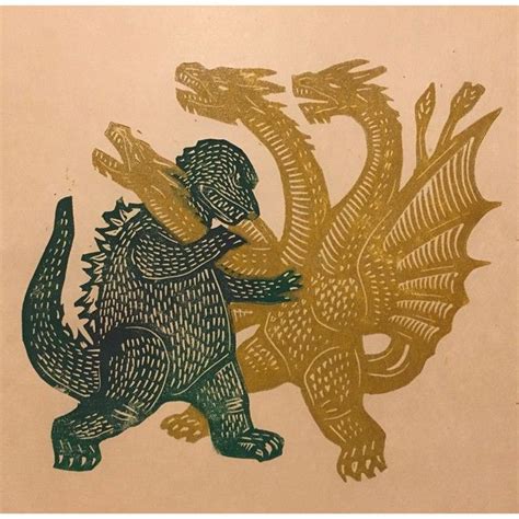 Godzilla vs Ghidorah by brianreedy Japanese Monster, Kaiju, Woodcut ...