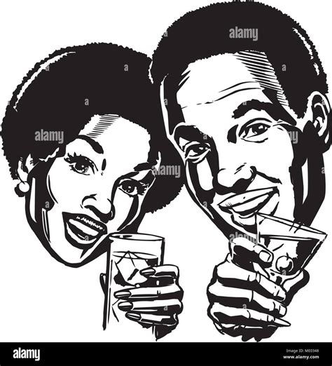 Couple With Cocktails 2 Retro Clipart Illustration Stock Vector Image