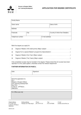 Fillable Online Slu APPLICATION FOR DEGREE CERTIFICATE Slu Fax Email