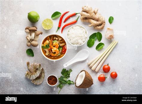 Tom Yum Goong Or Tom Yam Kung And Set Of Ingredients For Cooking