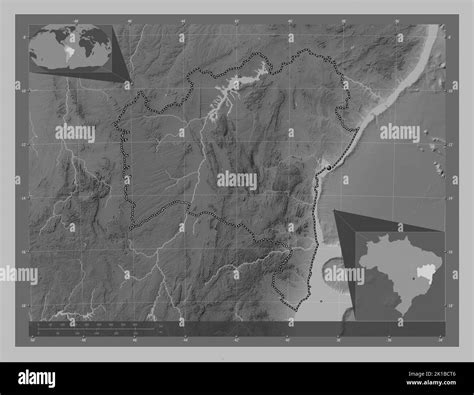 Bahia State Of Brazil Grayscale Elevation Map With Lakes And Rivers