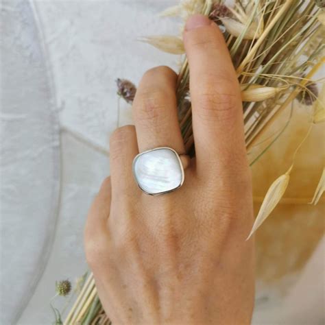 Grosse Bague Argent 925 Nacre