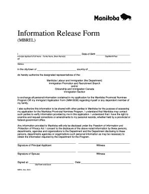 Fillable Online Gov Mb Information Release Form Government Of