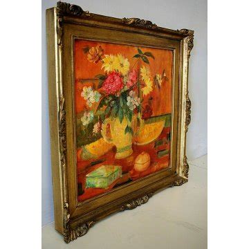 Quadro Dipinto Olio Tavola Grossi Pietro Natura Morta Fiori Dalie E