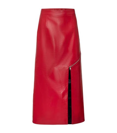 Womens Alexander McQueen Burgundy Leather Midi Skirt Harrods UK