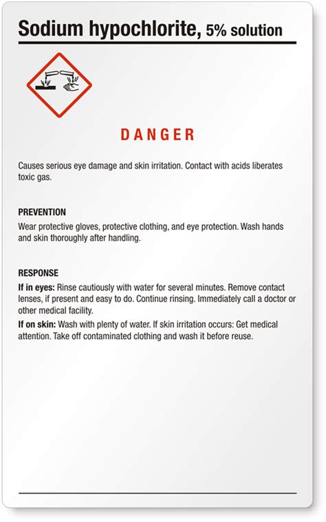 Large GHS Sodium Hypochlorite Label SKU GHS 017 A