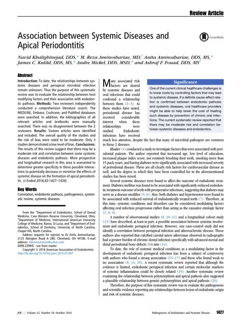 PDF Association Between Systemic Diseases And Apical Periodontitis