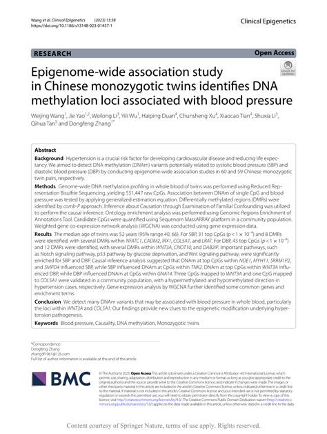 Pdf Epigenome Wide Association Study In Chinese Monozygotic Twins