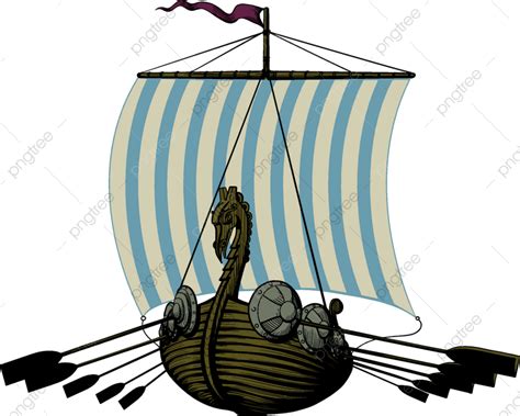 Batalla Antiguo Barco Vikingo A Vela Y Remos PNG Galera Escandinavo