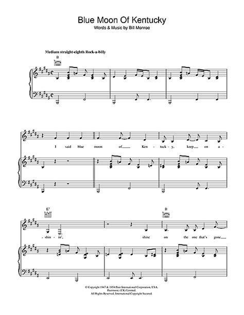 Patsy Cline 'Blue Moon Of Kentucky' Sheet Music | Download Printable PDF Chords & Score at ...