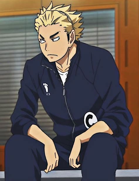 An Anime Character Sitting Down With His Hands On His Knees