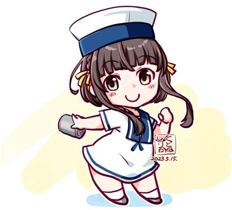 Safebooru 1girl Artist Logo Black Hair Blue Sailor Collar Brown Eyes