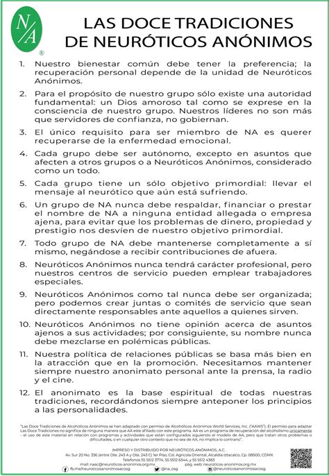 Nac010 Cartel Enunciado De Las Doce Tradiciones De Na Neuróticos Anónimos
