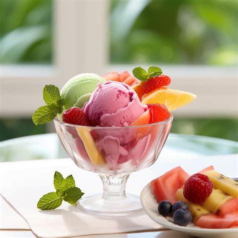 Premium Photo Colorful Ice Cream With Fruits Outdoor Generative Ai