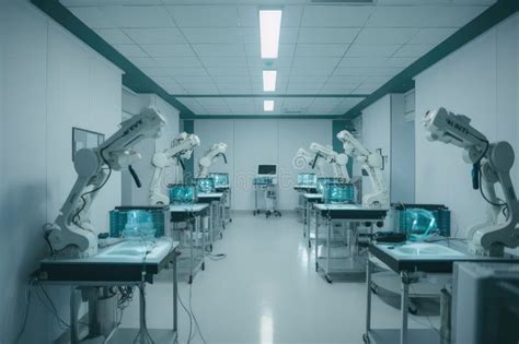 Cleanroom With Robotic Arms And Hands Performing Delicate Medical