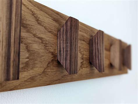 Solid Oak And Black Walnut Coat Rack Wooden Coat Hooks Scandi Coat