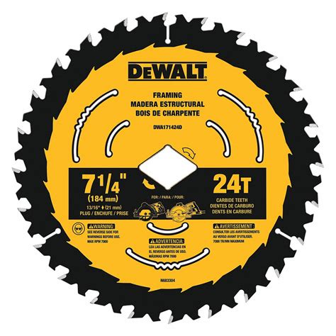 Dewalt 7 1 4 In Blade Dia 24 Teeth Circular Saw Blade 55ef24 Dwa171424b10 Grainger