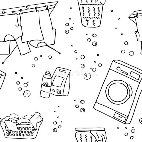 Laundry Pattern Doodle Elements For Washing Clothes Washing Machines