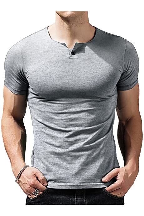 Muscle Alive Mens Long Sleeve Henleys T Shirts Buttons Placket Plain V