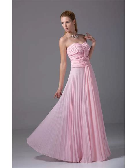 Pink Pleated Chiffon Floor Length Long Sweetheart Bridal Party Dress Op4091 139