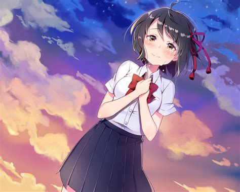 Black Hair Blush Bow Brown Eyes Clouds Cropped Crying Goyain Kimi No Na