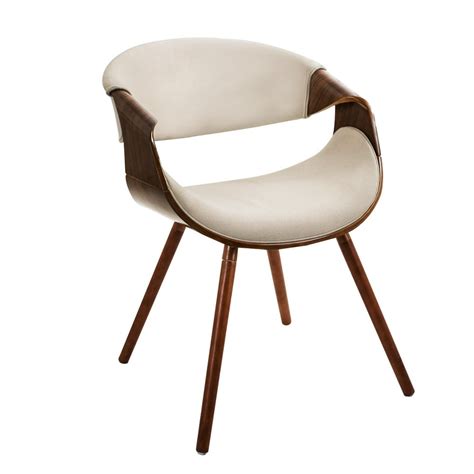 Curvo Mid Century Modern Diningaccent Chair In Walnut And Cream Fabric