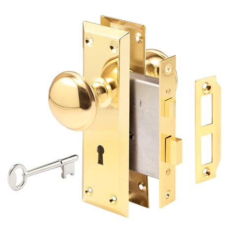 Prime Line Steel Brass Plated Finish Mortise Keyed Lock Set Privacy