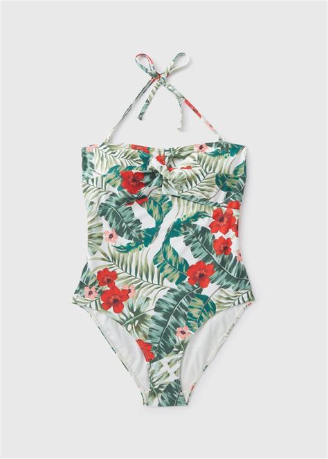 Papaya Multicoloured Tropical Leaf Print Swimsuit Matalan