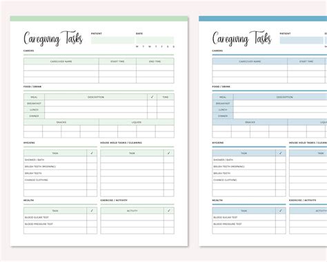 Printable Caregiver Daily Log Sheet