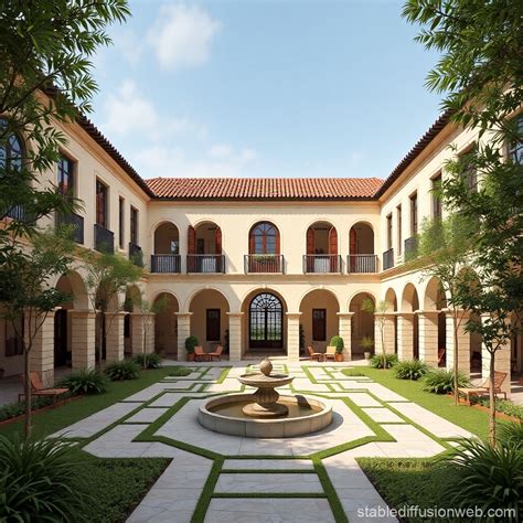 Architectural Concept With Central Courtyard Theme Prompts Stable