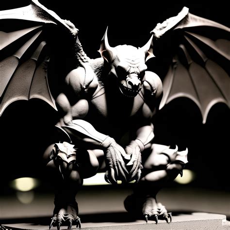 Gargoyle Bat Wings Squatting Sharp Teeth Grey Ba