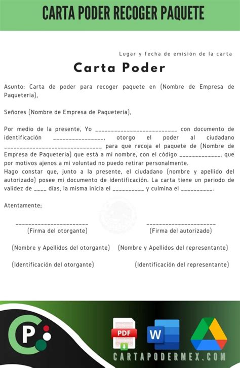 Carta Poder Recoger Paquete Ejemplos Word Pdf Gratis