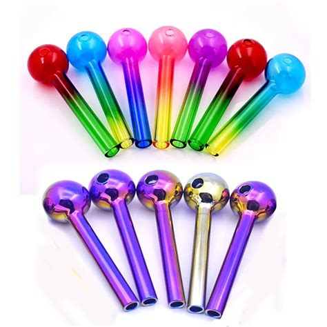 Glass Oil Burner Pipe Inch Mm Ball Rainbow Color Thick