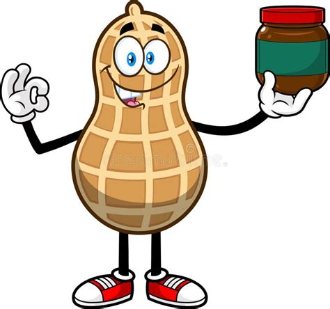 Peanut Cartoon Character Holding A Jar Of Peanut Butter Stock Vector