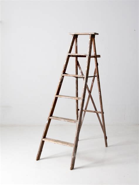 Vintage Painters Ladder Wood Ladder Tall Folding Ladder Etsy Canada