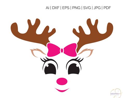 Reindeer Face Bow Svg Digital Silhouette And Cricut Cut Etsy